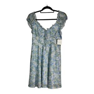 Altar'd State NWT Floral Mini Dress Large Blue Cottagecore Spring Wedding Guest